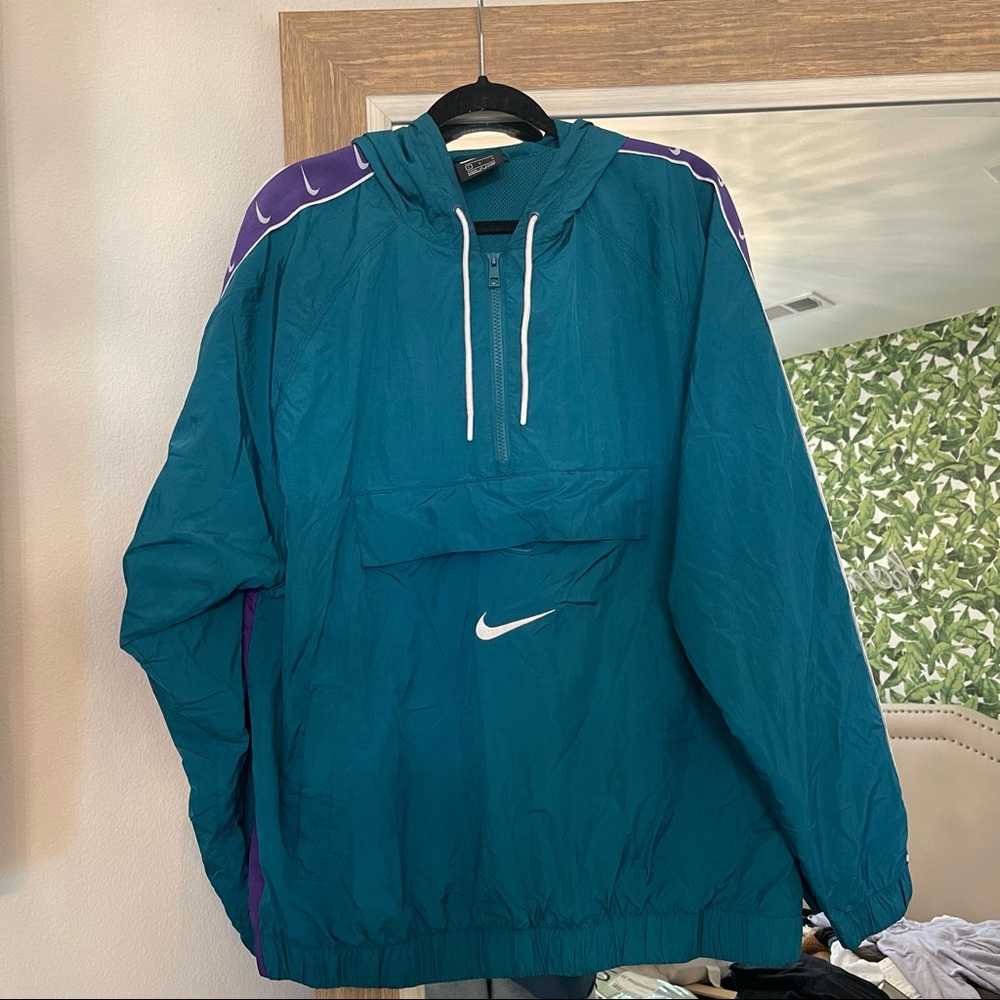 vintage nike teal woven windbreaker